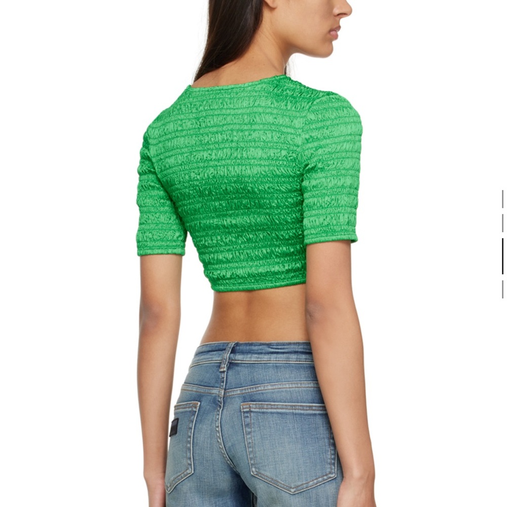 GANNI Green Ruched crop top Size 36 New - Picture 3 of 14